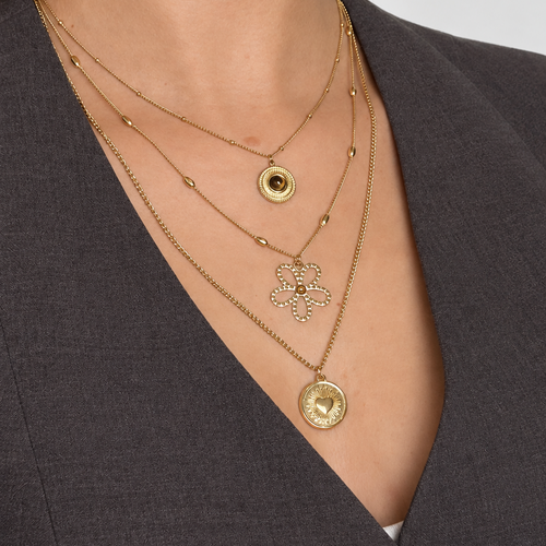 Chain necklace with tiger’s eye coin pendant
