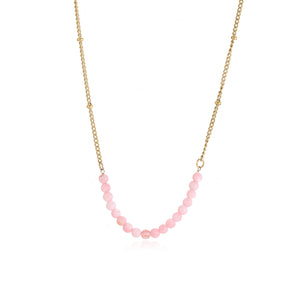 Ketting fijne roze kralen goud