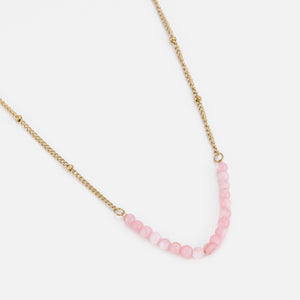 Ketting fijne roze kralen goud