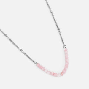 Ketting fijne roze kralen zilver