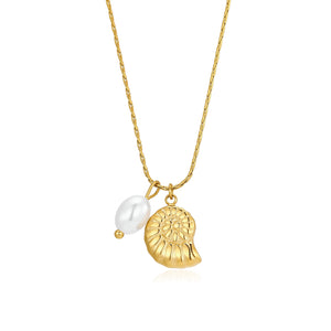 Ketting krulschelp parel goud