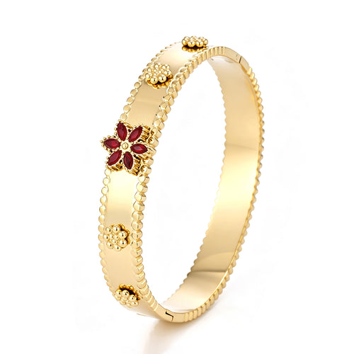 Bangle bloem met rode steentjes