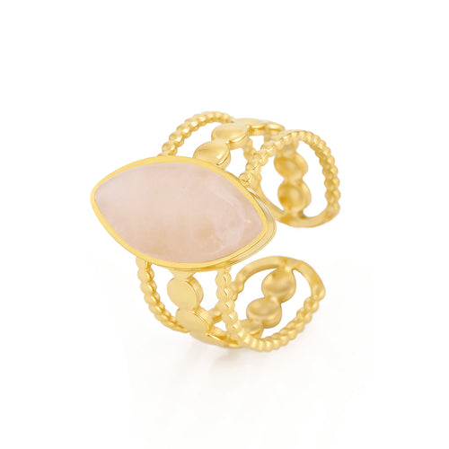 Ring drielaags met roze natuursteen