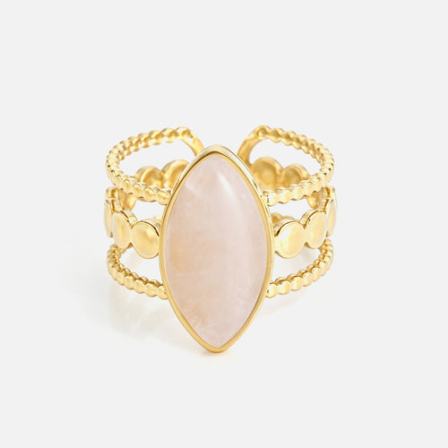 Ring drielaags met roze natuursteen