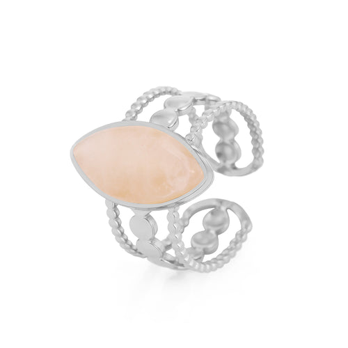 Ring drielaags met roze natuursteen