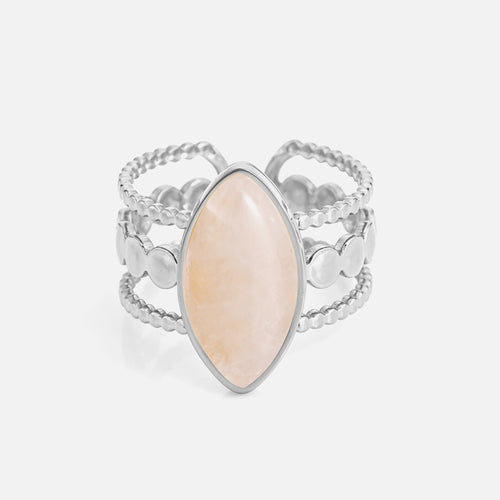 Ring drielaags met roze natuursteen