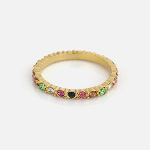 Ring multi colour steentjes goud