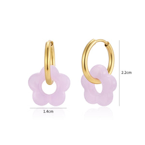 Oorbellen bloem paars goud