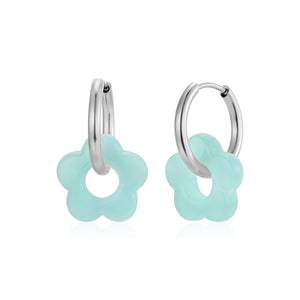 Oorbellen bloem turquoise zilver