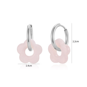 Oorbellen bloem roze zilver