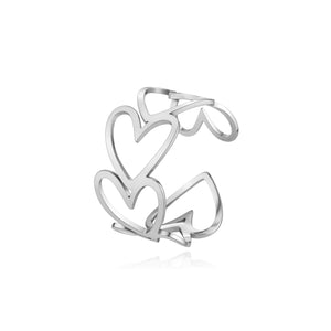 Ring connected hearts zilver
