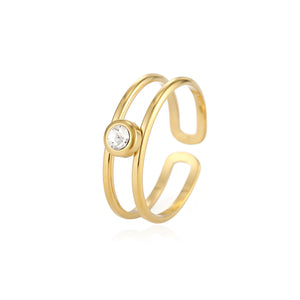Ring tweelaags met steentje goud