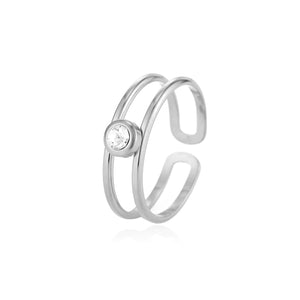 Ring tweelaags met steentje zilver