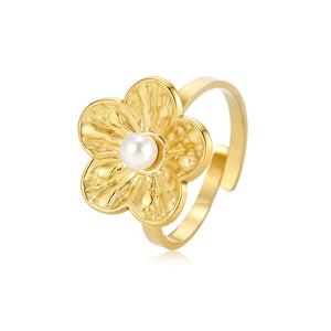 Ring bloem parel goud