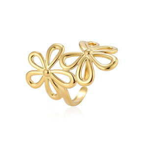 Ring twee bloemen goud