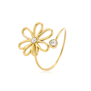 Ring open bloem steentjes goud