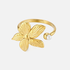 Ring fancy bloem parel goud