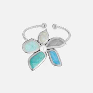Ring turquoise bloem zilver