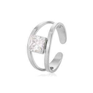 Ring vierkante steen zilver