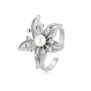 Ring lelie parel zilver