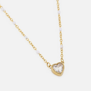 Ketting strass hart met parels goud