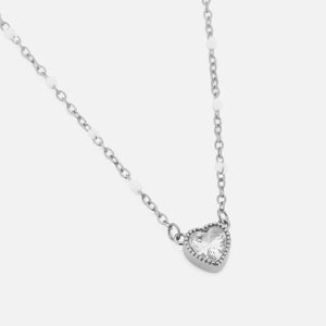 Ketting strass hart met parels zilver