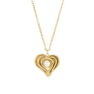 Ketting gelaagd hart parel goud