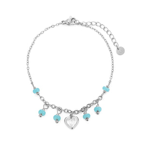 Armband turquoise bedels met strass hart zilver