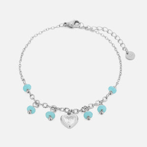 Armband turquoise bedels met strass hart zilver