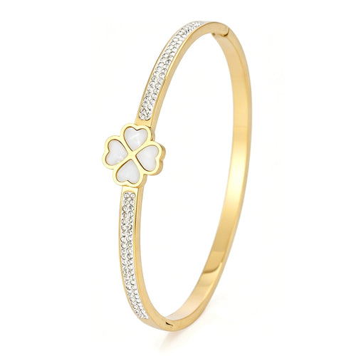 Bangle witte klaver met strass