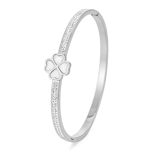 Bangle witte klaver met strass