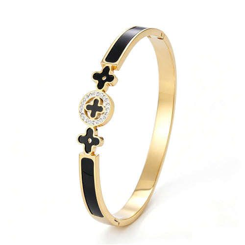 Bangle zwarte klavers met strass