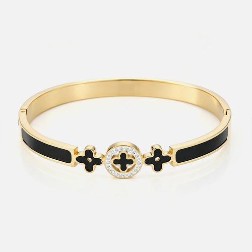 Bangle zwarte klavers met strass