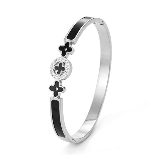 Bangle zwarte klavers met strass
