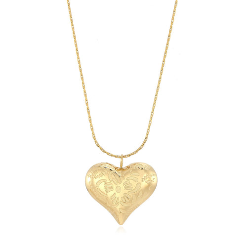 Lange ketting hart gegraveerde bloem