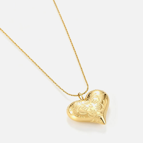 Lange ketting hart gegraveerde bloem