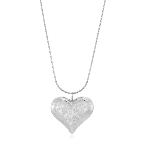 Lange ketting hart gegraveerde bloem