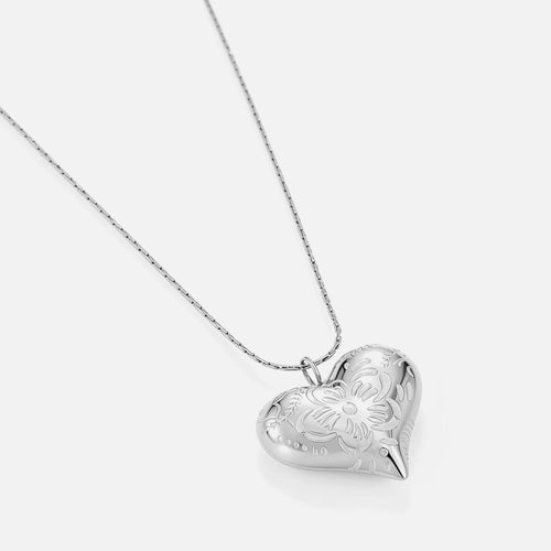 Lange ketting hart gegraveerde bloem
