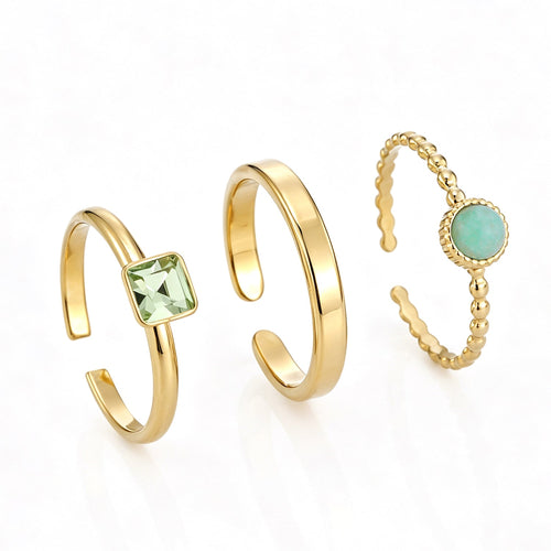 Ring set groene steen en strass