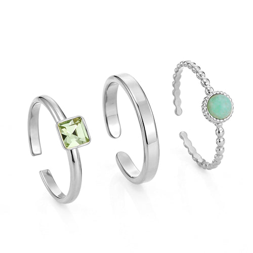 Ring set groene steen en strass