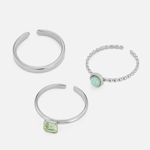 Ring set groene steen en strass