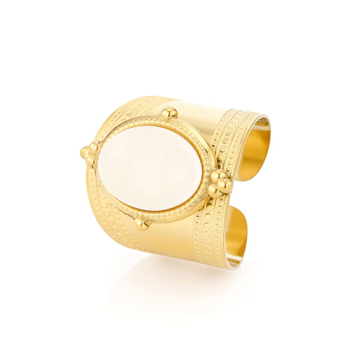 Ring brede band met witte steen