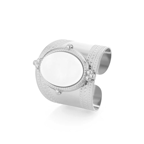 Ring brede band met witte steen