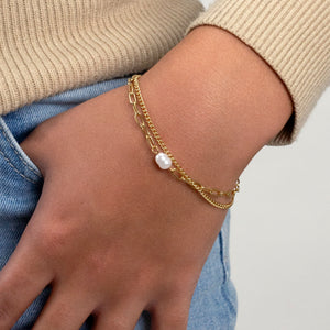 Tweelaags armband parel goud