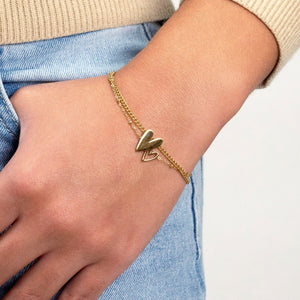 Armband dubbel hartje goud