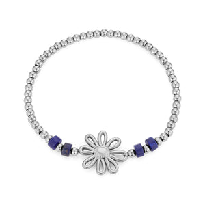 Armband blauwe kralen bloem stretch