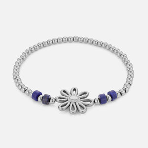 Armband blauwe kralen bloem stretch