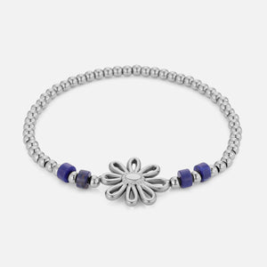 Armband blauwe kralen bloem stretch zilver