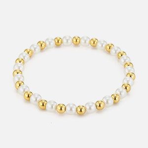 Beaded and pearl mix stretch bracelet - Goud