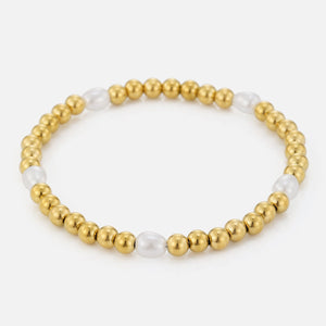 Beaded stretch bracelet with pearls - Goud